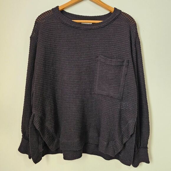 EUC UMGEE BLACK KNIT BOATNECK LOOSE FITTING SWEATER TOP LONGSLEEVES SIZE SMALL - Picture 1 of 16